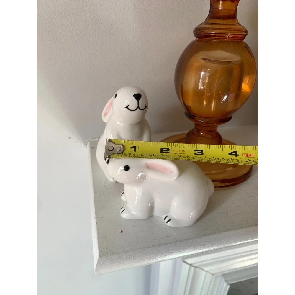 Vintage White Ceramic Bunny Rabbit Salt and Pepper Shakers Set Easter Decor